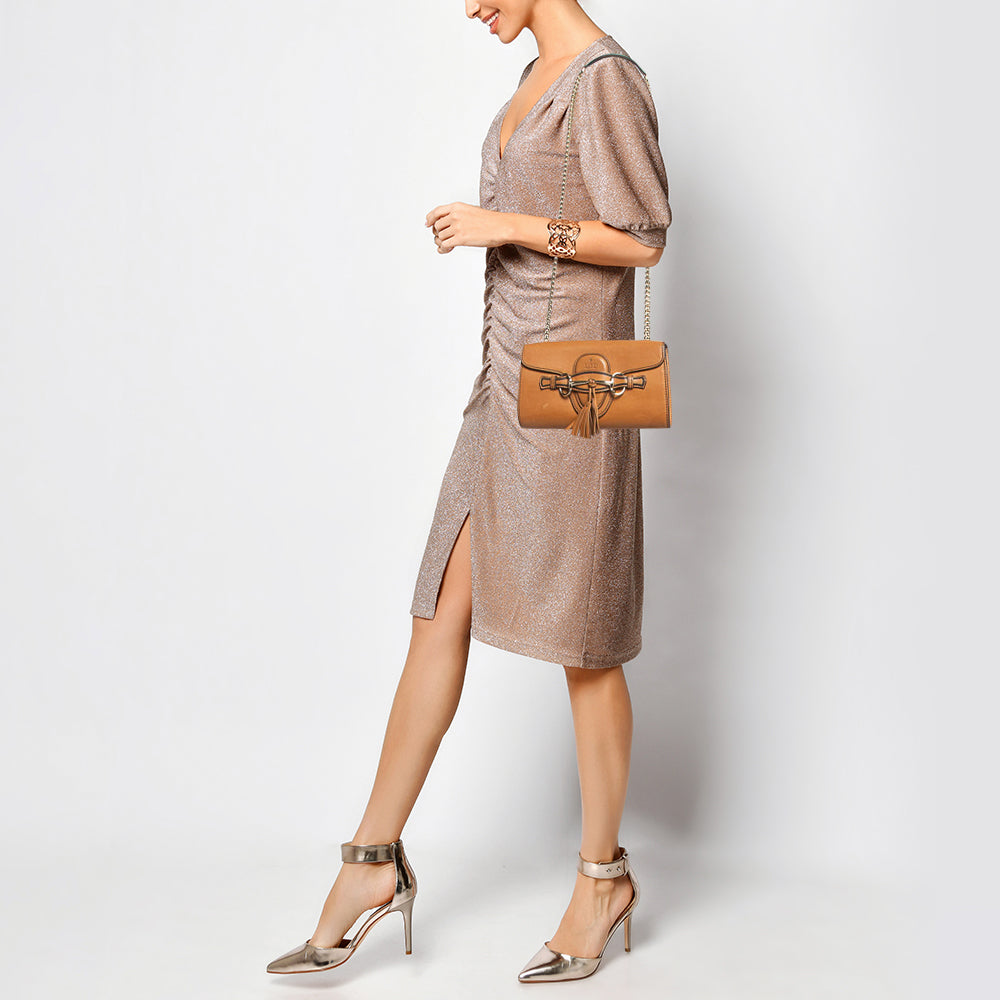 GUCCI Brown Leather Emily Chain Crossbody Bag