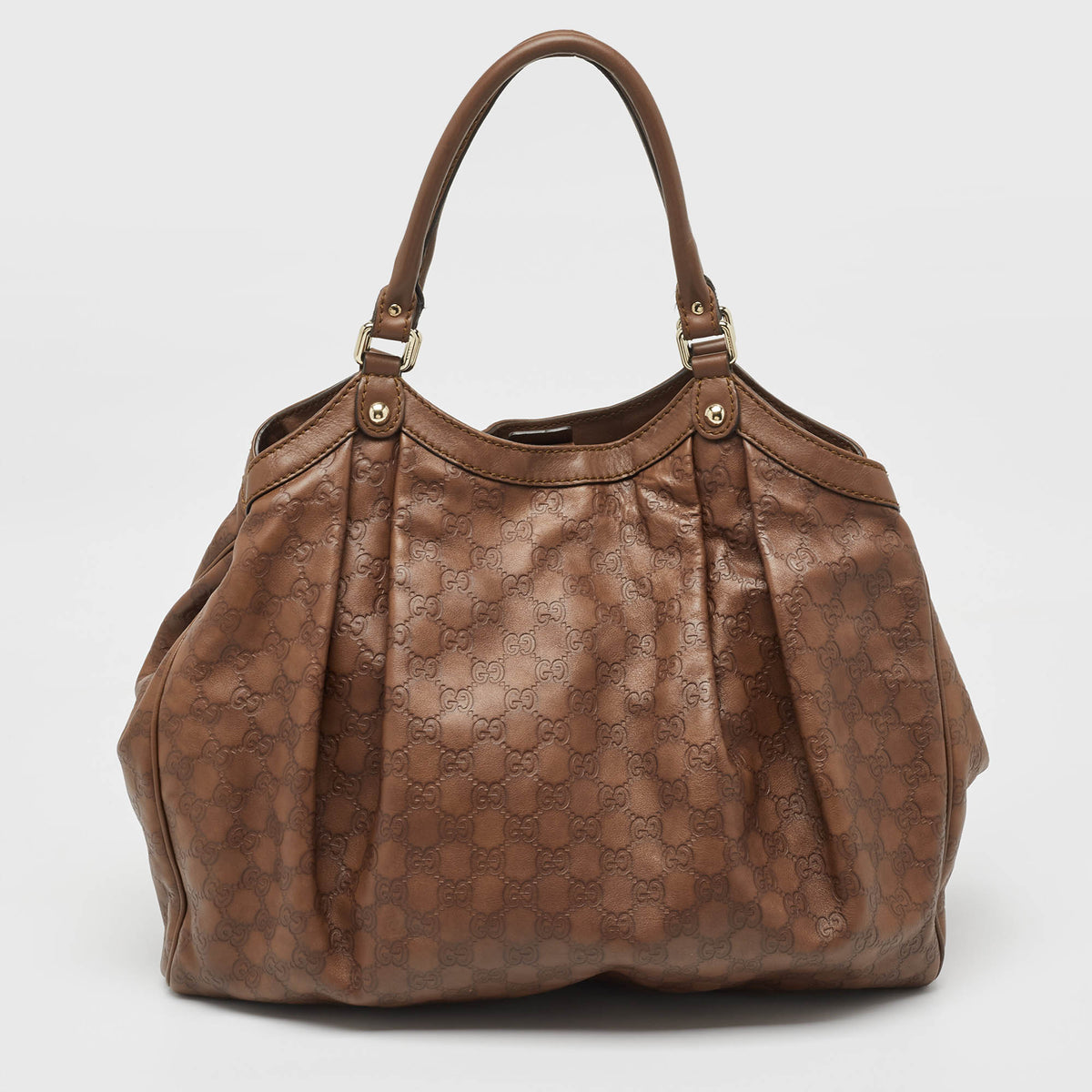 GUCCI Brown ssima Leather Large Sukey Tote