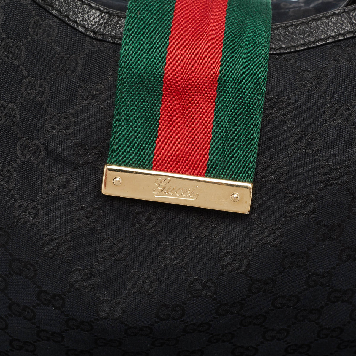 GUCCI Black GG Canvas and Leather New Ladies Web Hobo