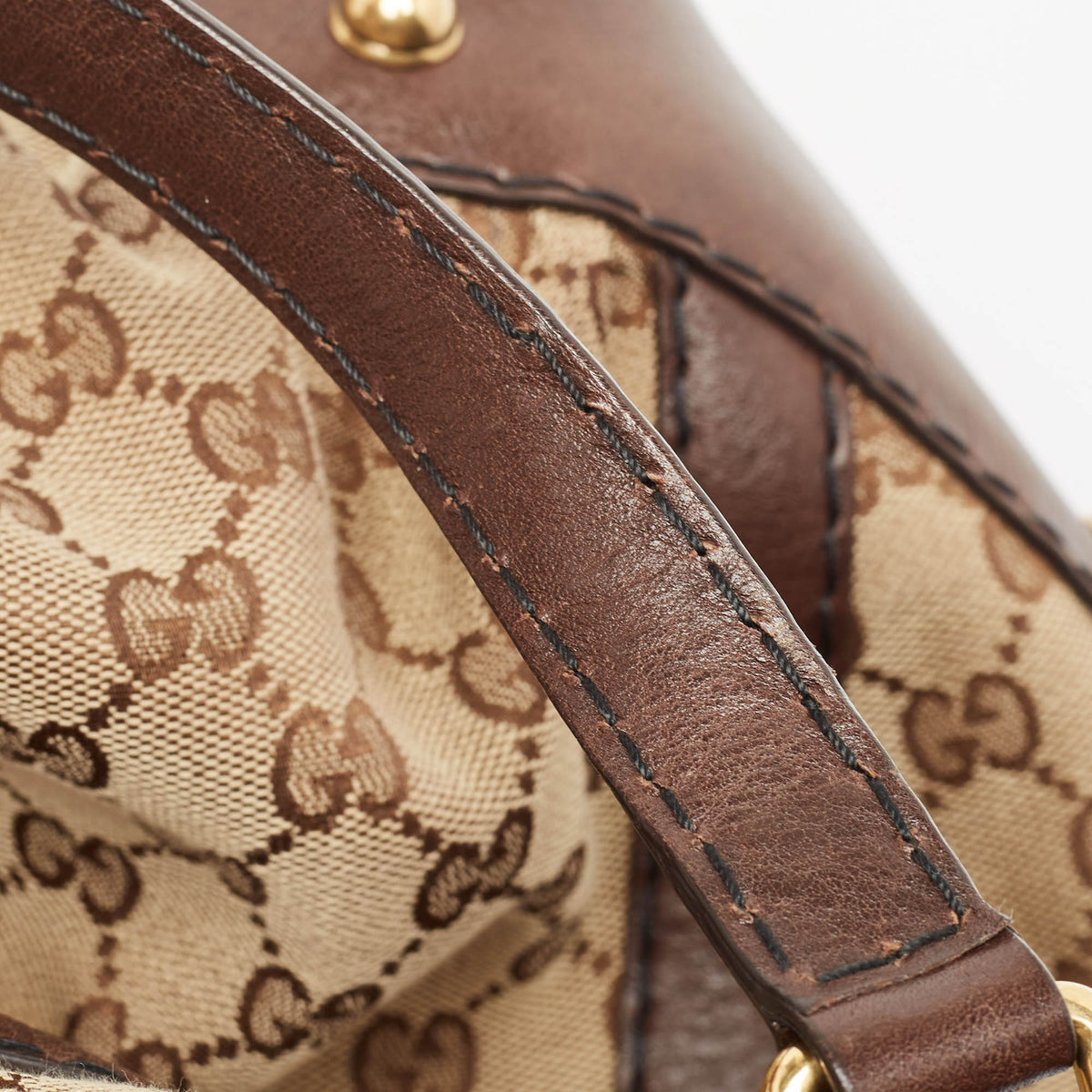 GUCCI Brown/Beige GG Canvas and Leather Horsebit Jockey Tote