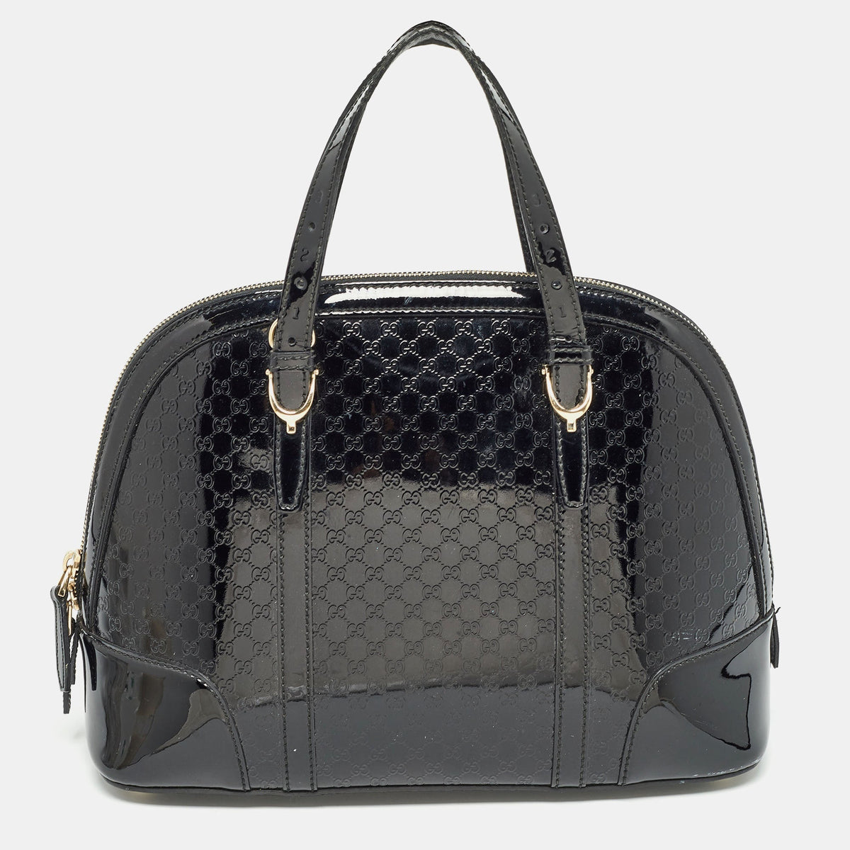 GUCCI Black Micro ssima Patent Leather Nice Dome Satchel