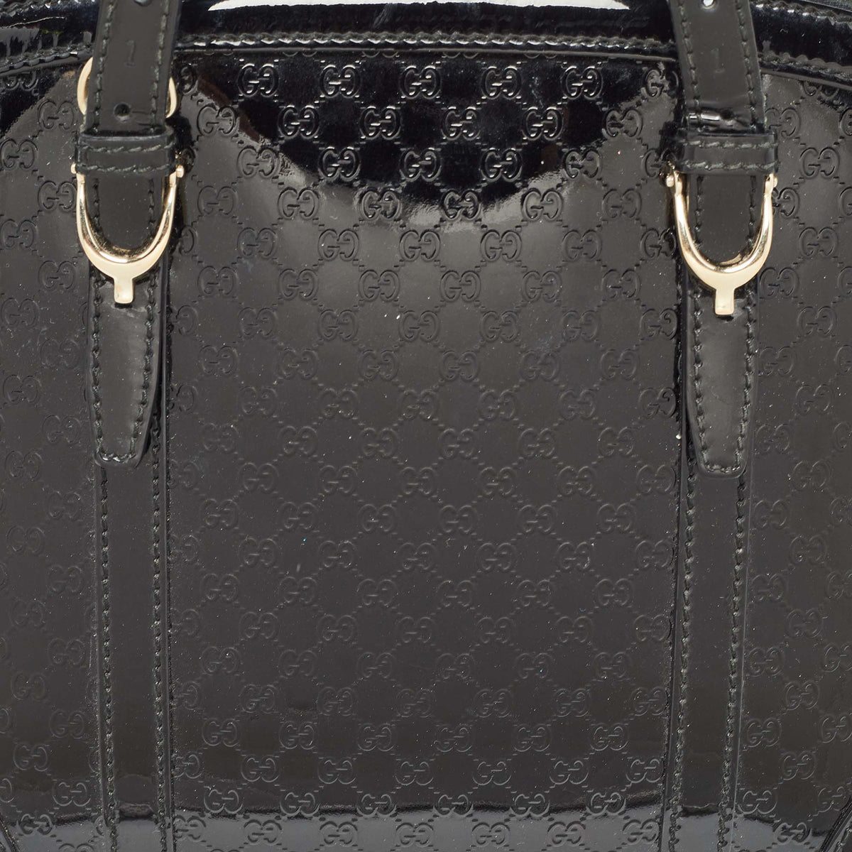 GUCCI Black Micro ssima Patent Leather Nice Dome Satchel