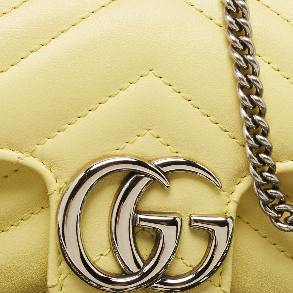 GUCCI Yellow Matelasse Leather Super Mini GG Marmont Shoulder Bag