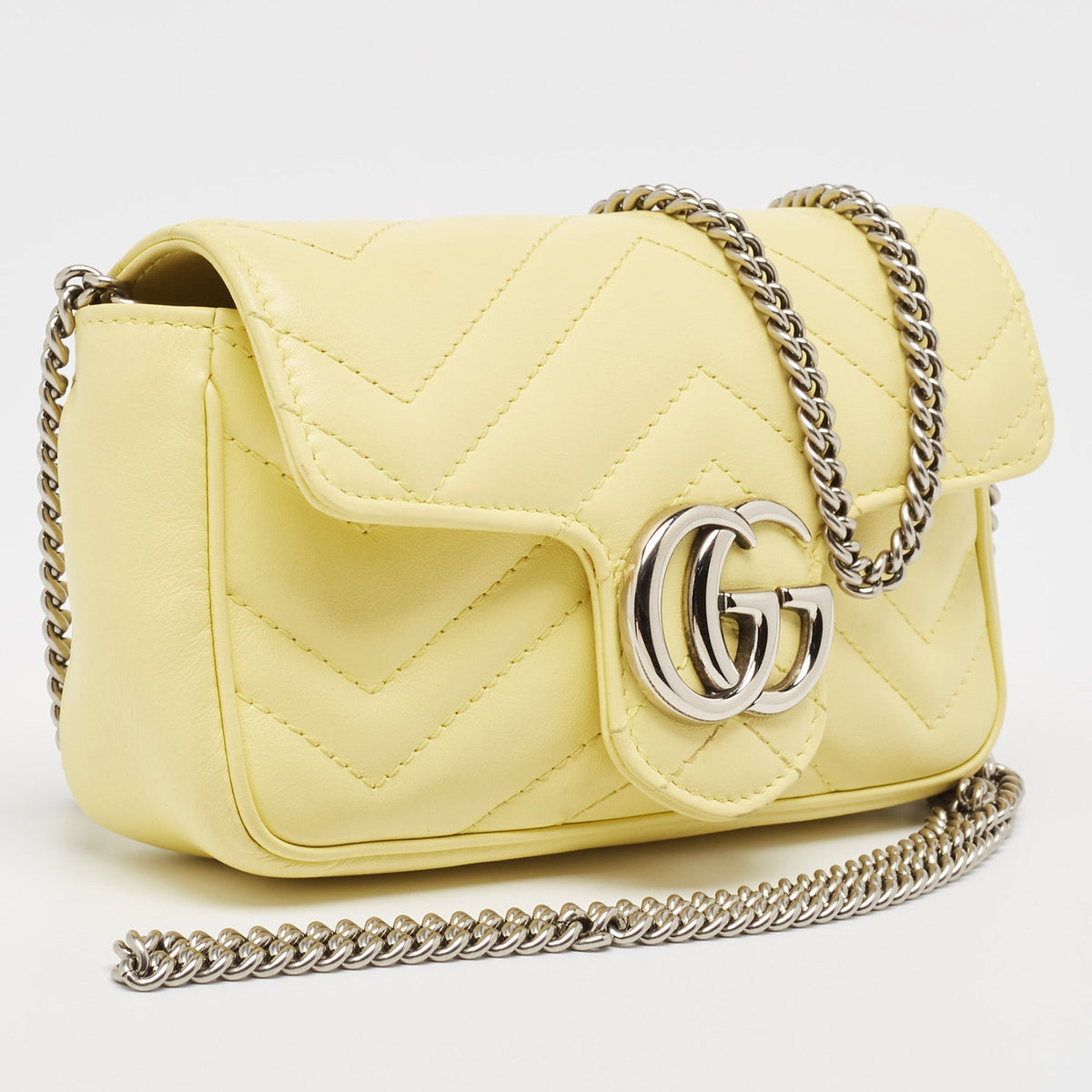 GUCCI Yellow Matelasse Leather Super Mini GG Marmont Shoulder Bag