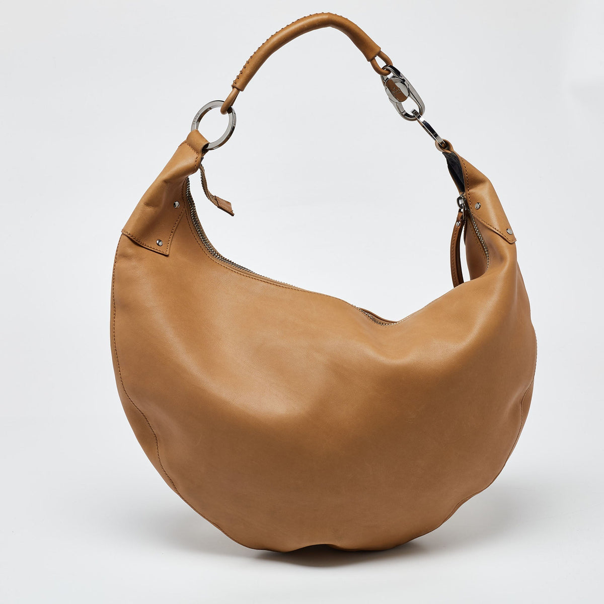 GUCCI Beige Leather Zip Hobo