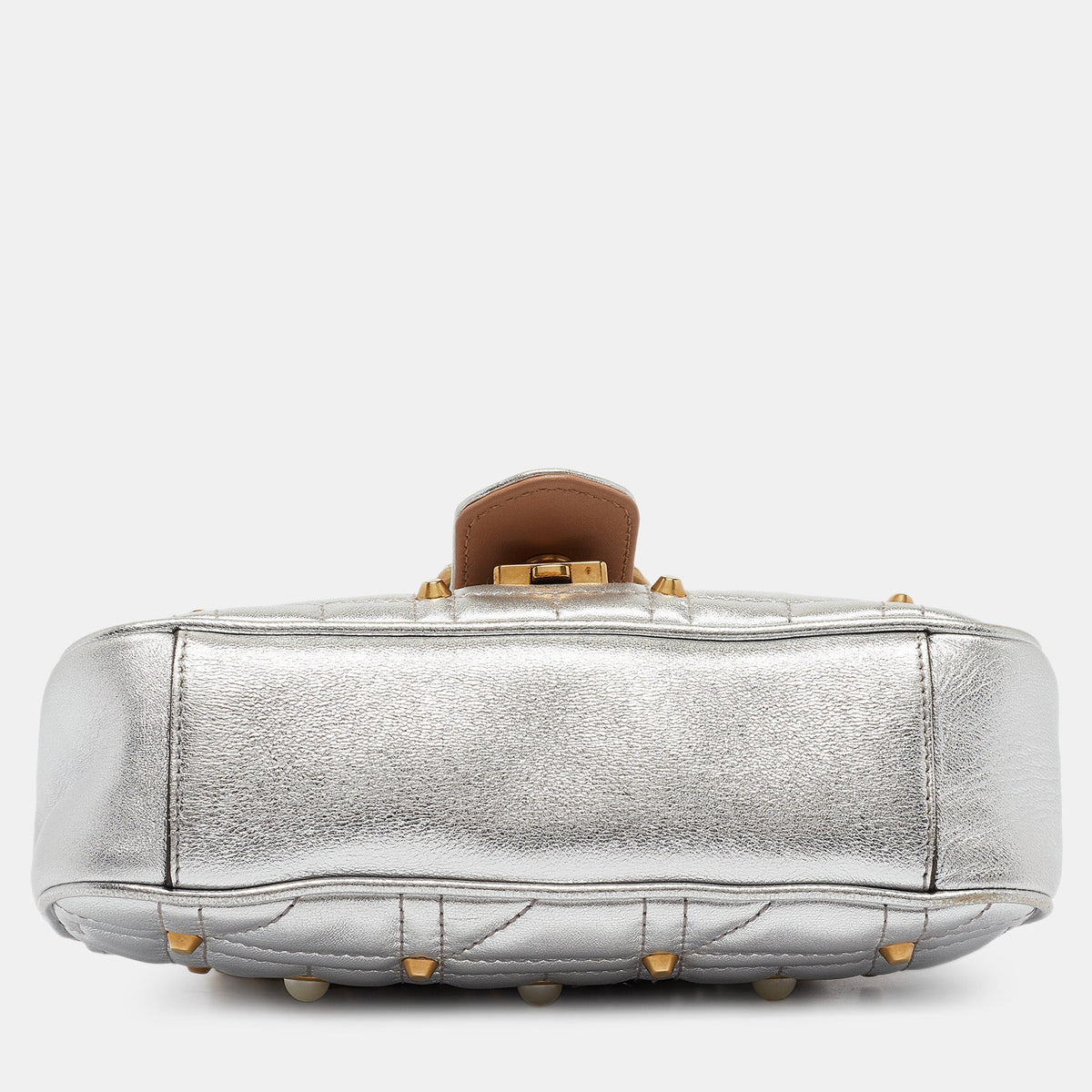 GUCCI Silver Matelasse Leather Mini GG Marmont Pearl Shoulder Bag
