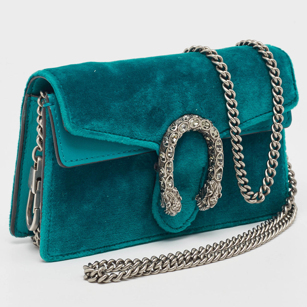 GUCCI Teal Velvet and Leather Super Mini Dionysus Shoulder Bag
