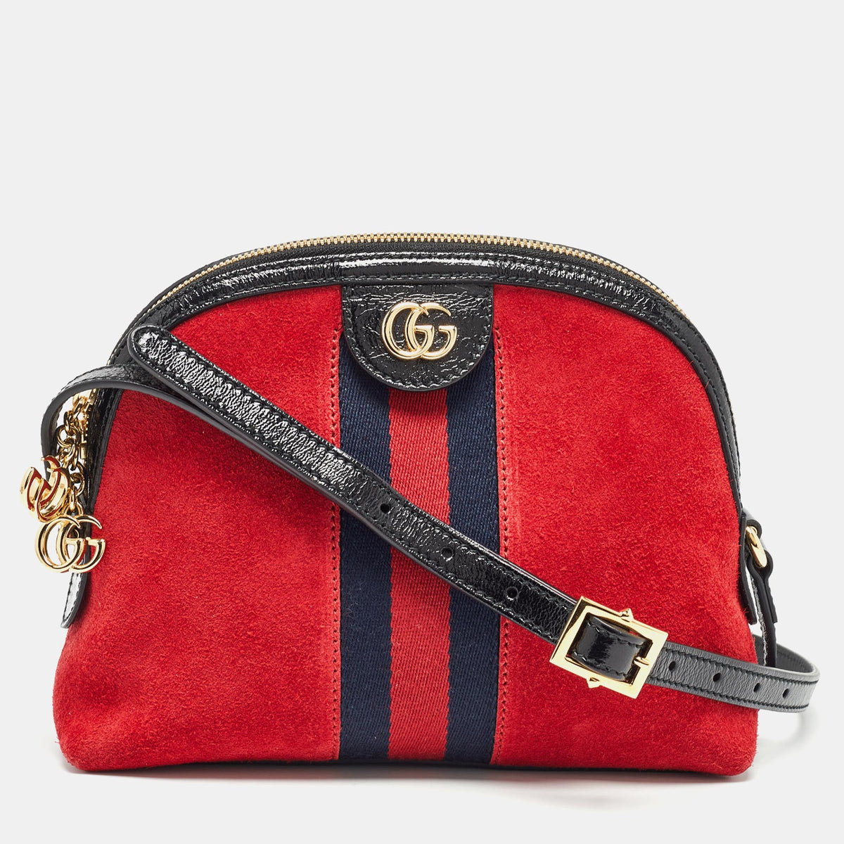 GUCCI Red/Black Suede and Patent Leather Small  Ophidia Shoulder Bag