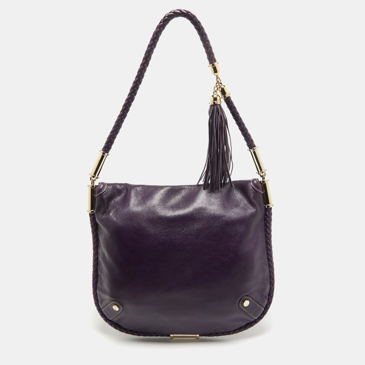 GUCCI Purple Leather Britt Tassel Flap Bag