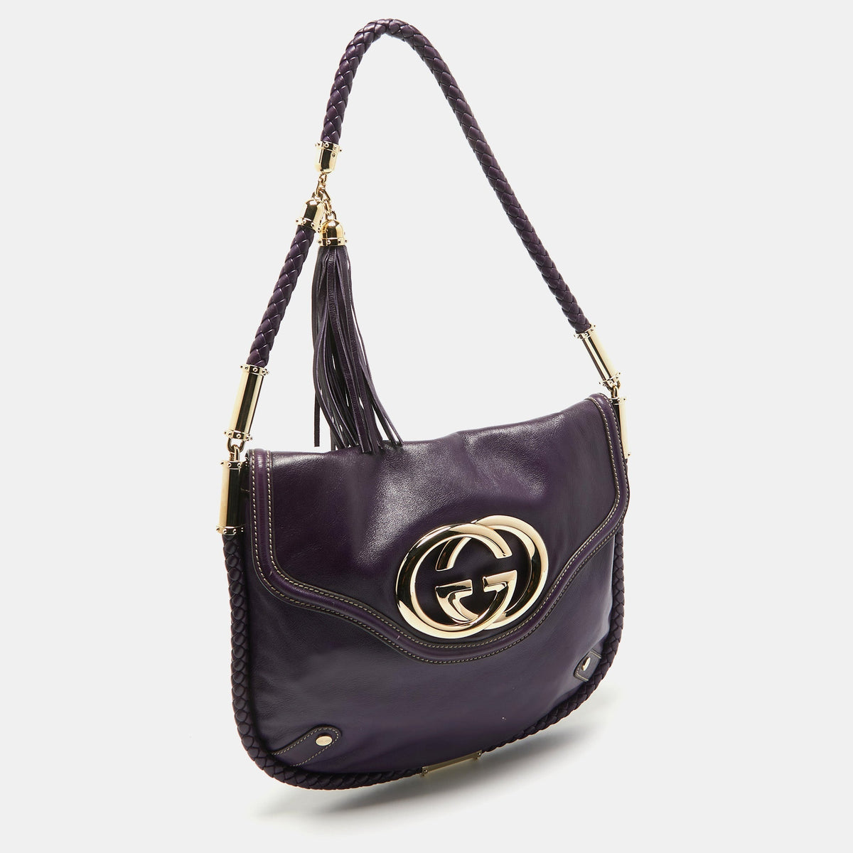 GUCCI Purple Leather Britt Tassel Flap Bag