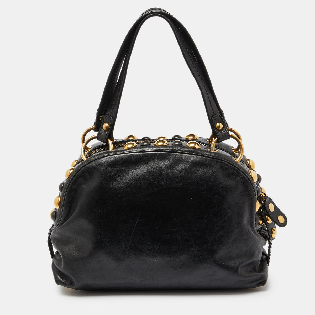GUCCI Black Studded Leather Babouska Dome Bag