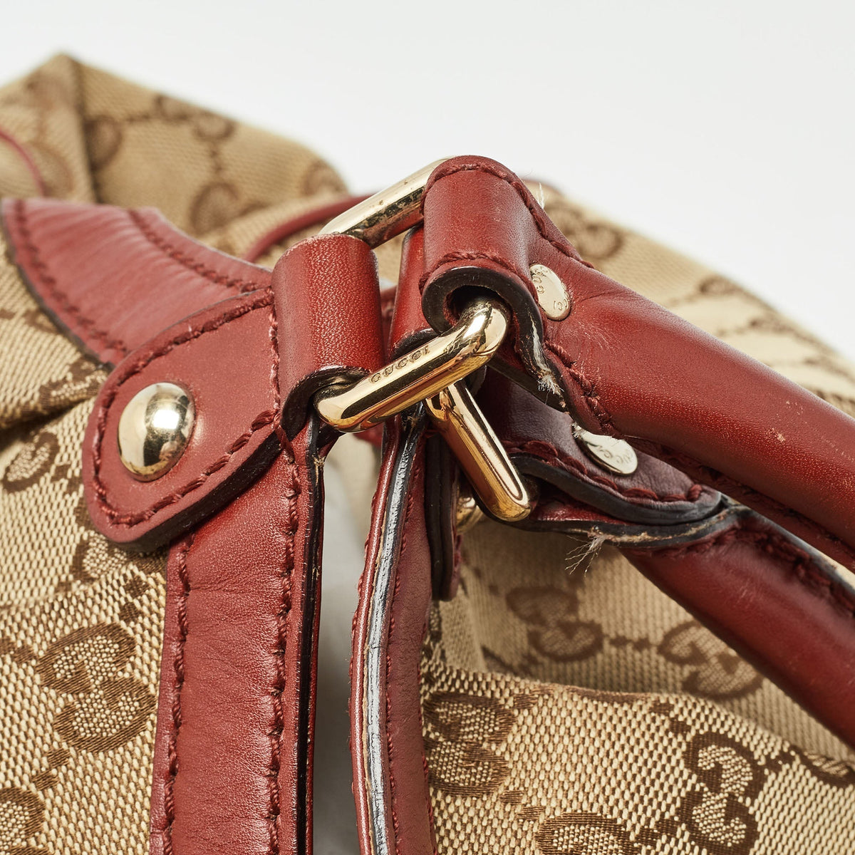 GUCCI Red/Beige GG Canvas and Leather Large Sukey Tote