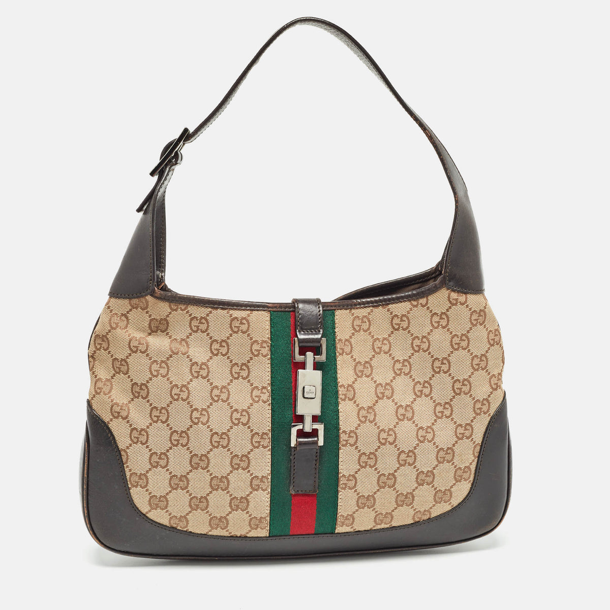 GUCCI Brown/Beige GG Canvas and Leather Bardot Hobo