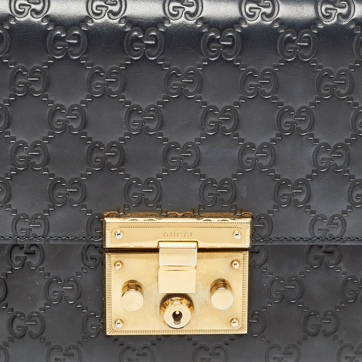 GUCCI Black ssima Leather Medium Padlock Shoulder Bag