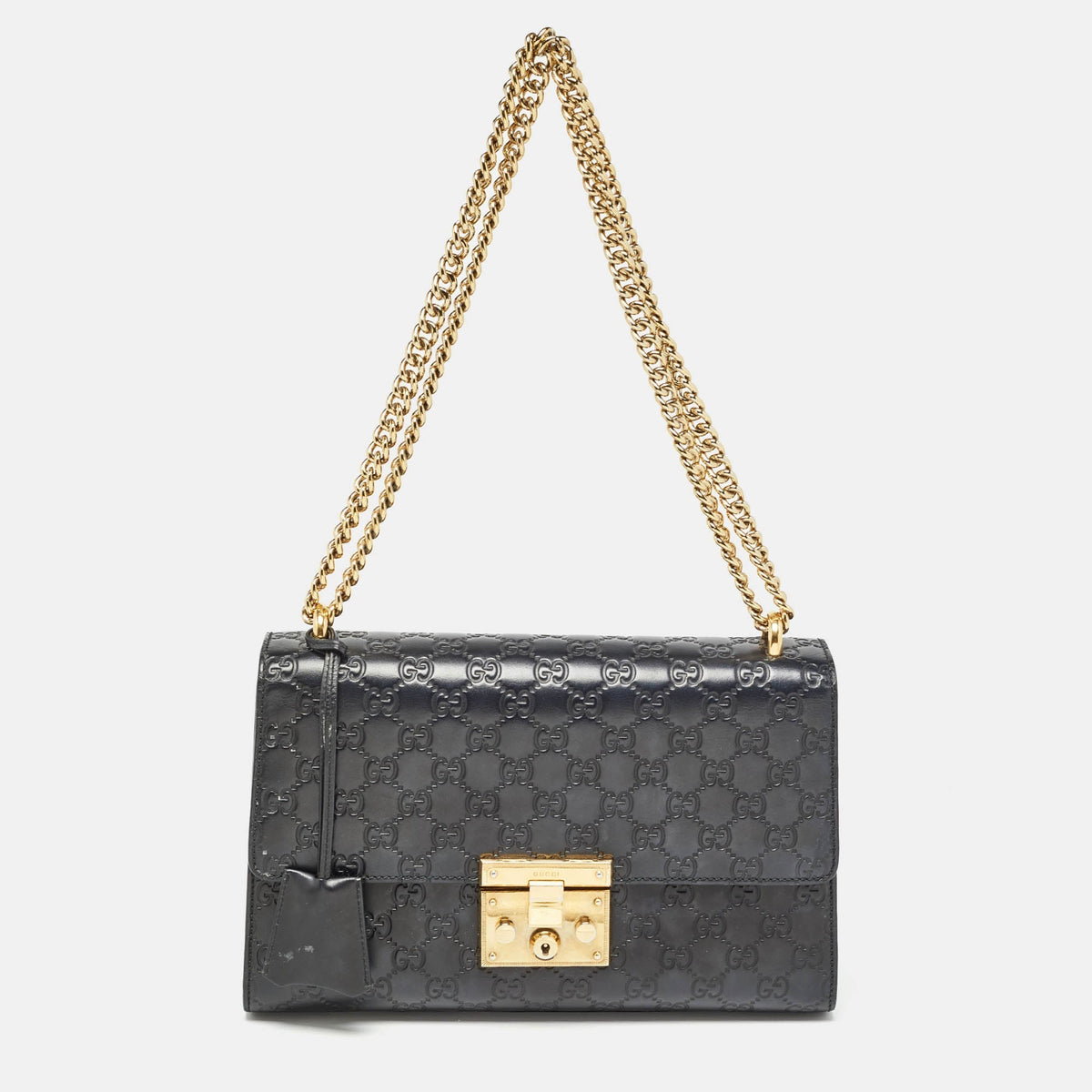 GUCCI Black ssima Leather Medium Padlock Shoulder Bag