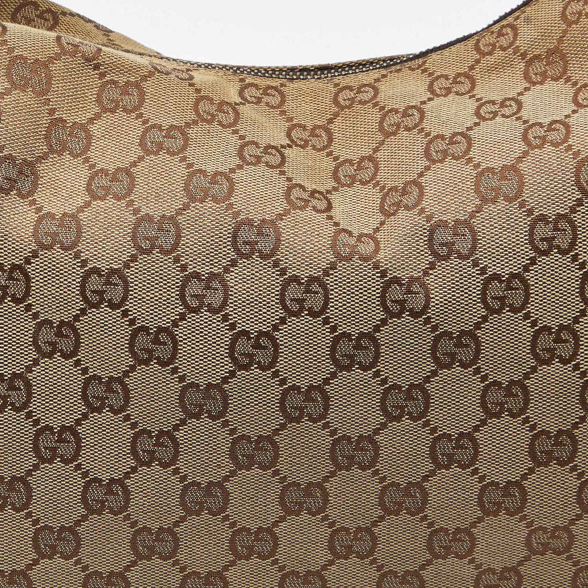 GUCCI Beige/Brown GG Canvas and Leather Horsebit Handle Hobo