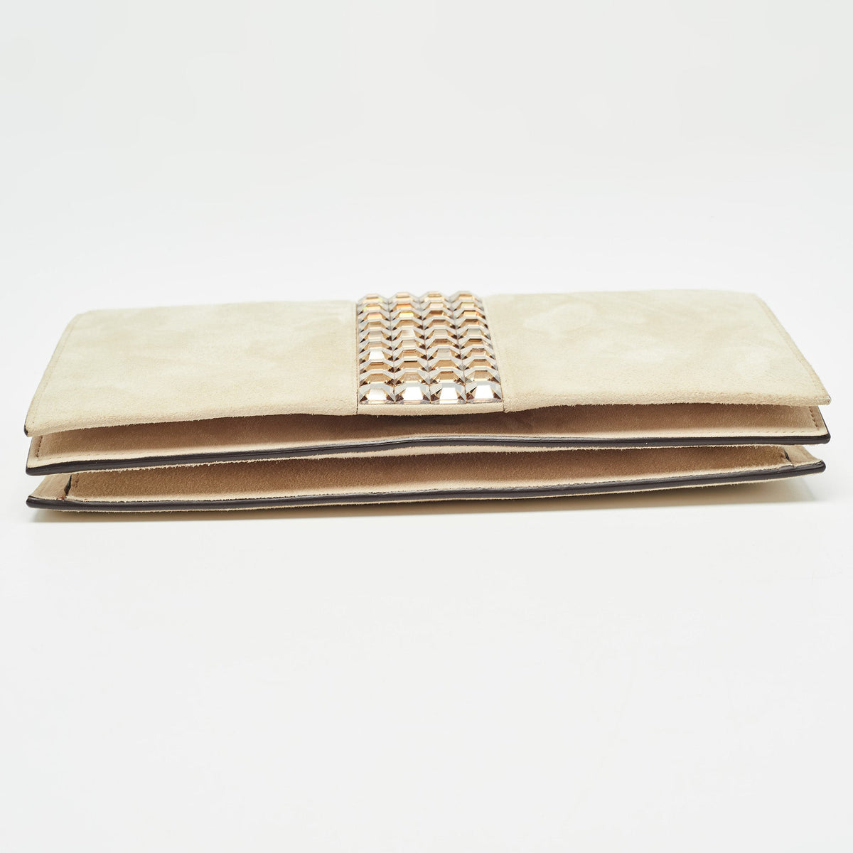 GUCCI Beige Suede Crystals Embellished Flap Chain Clutch