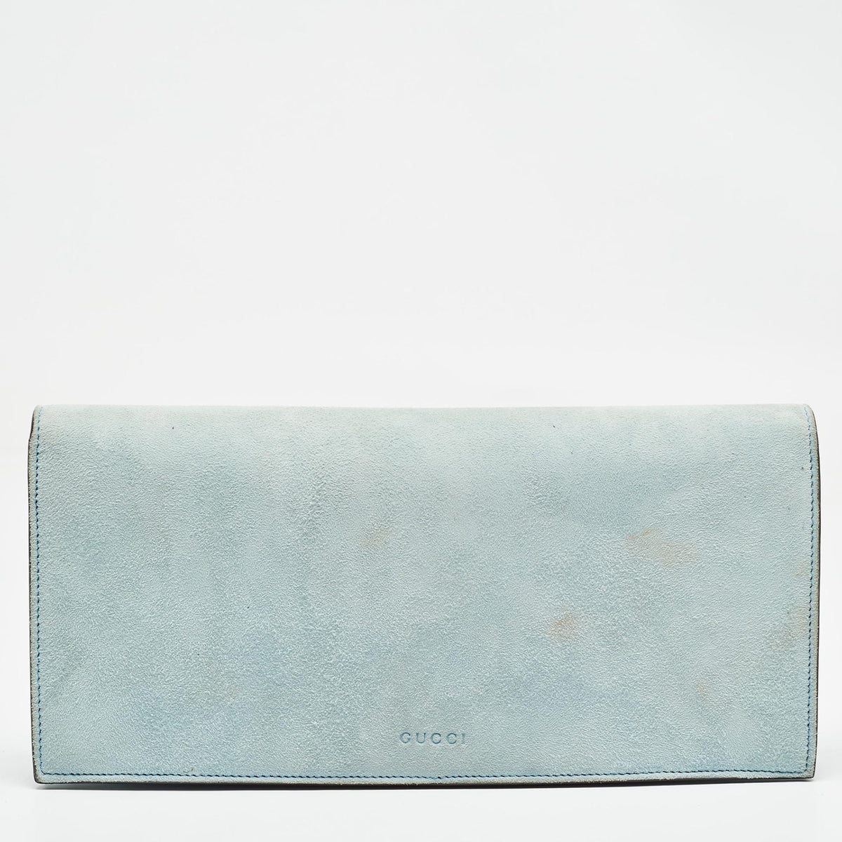 GUCCI Light Blue Suede Broadway Clutch