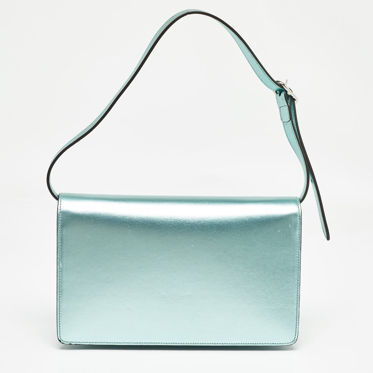 GUCCI Metallic Mint Green Leather Crystals Broadway Clutch Bag
