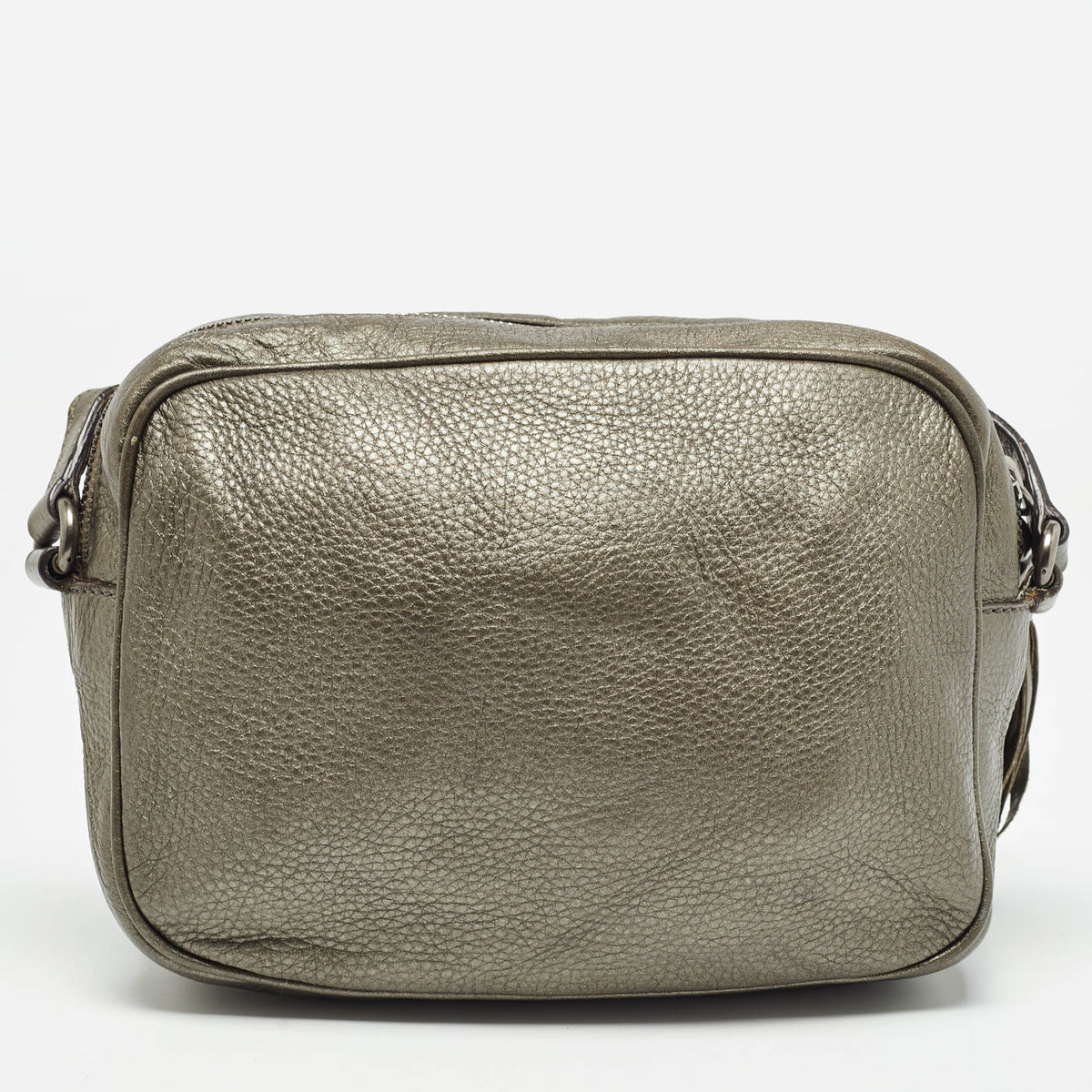 GUCCI Metallic Grey Leather Small Soho Disco Crossbody Bag