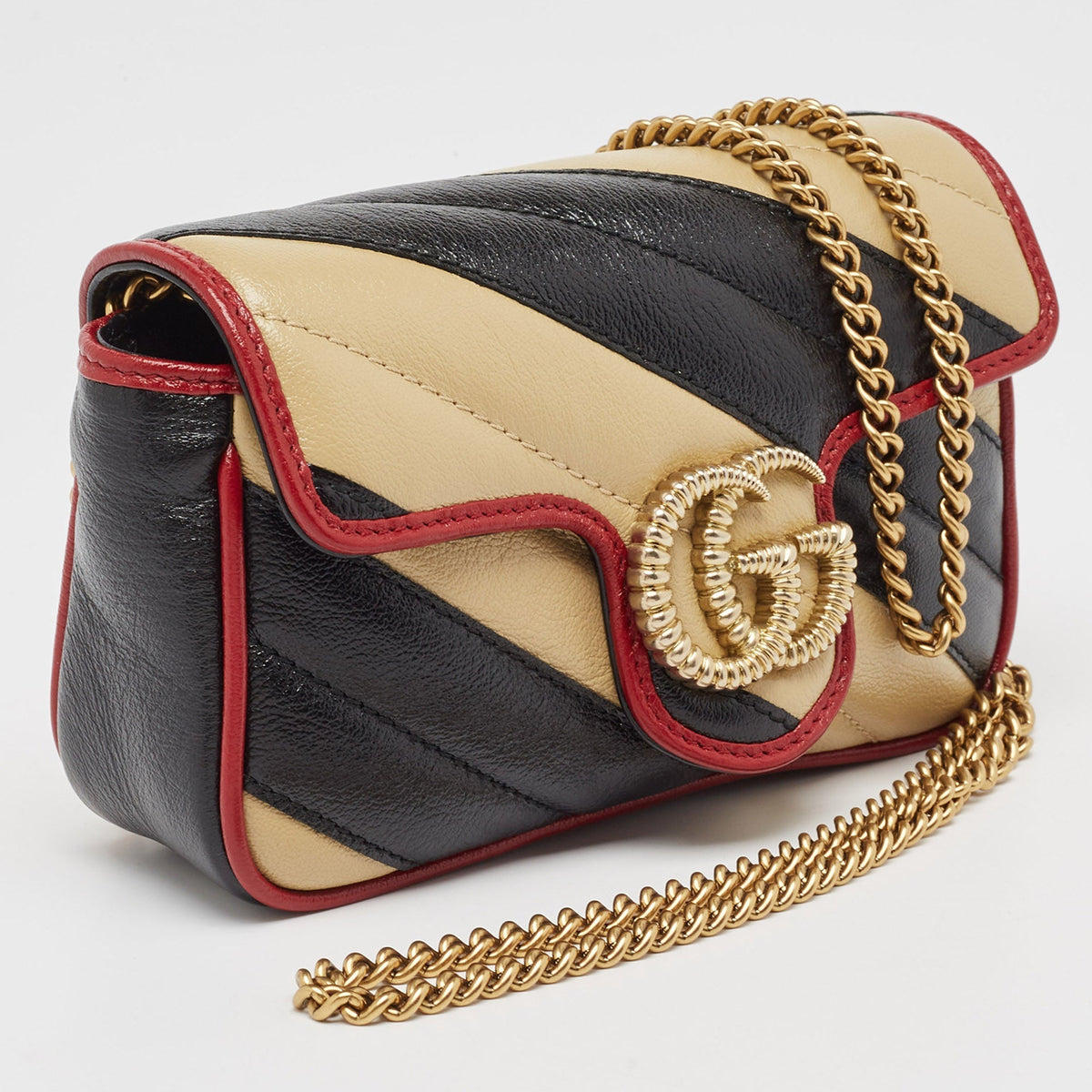 GUCCI Tricolor Matelasse Leather Super Mini GG Marmont Torchon Bag