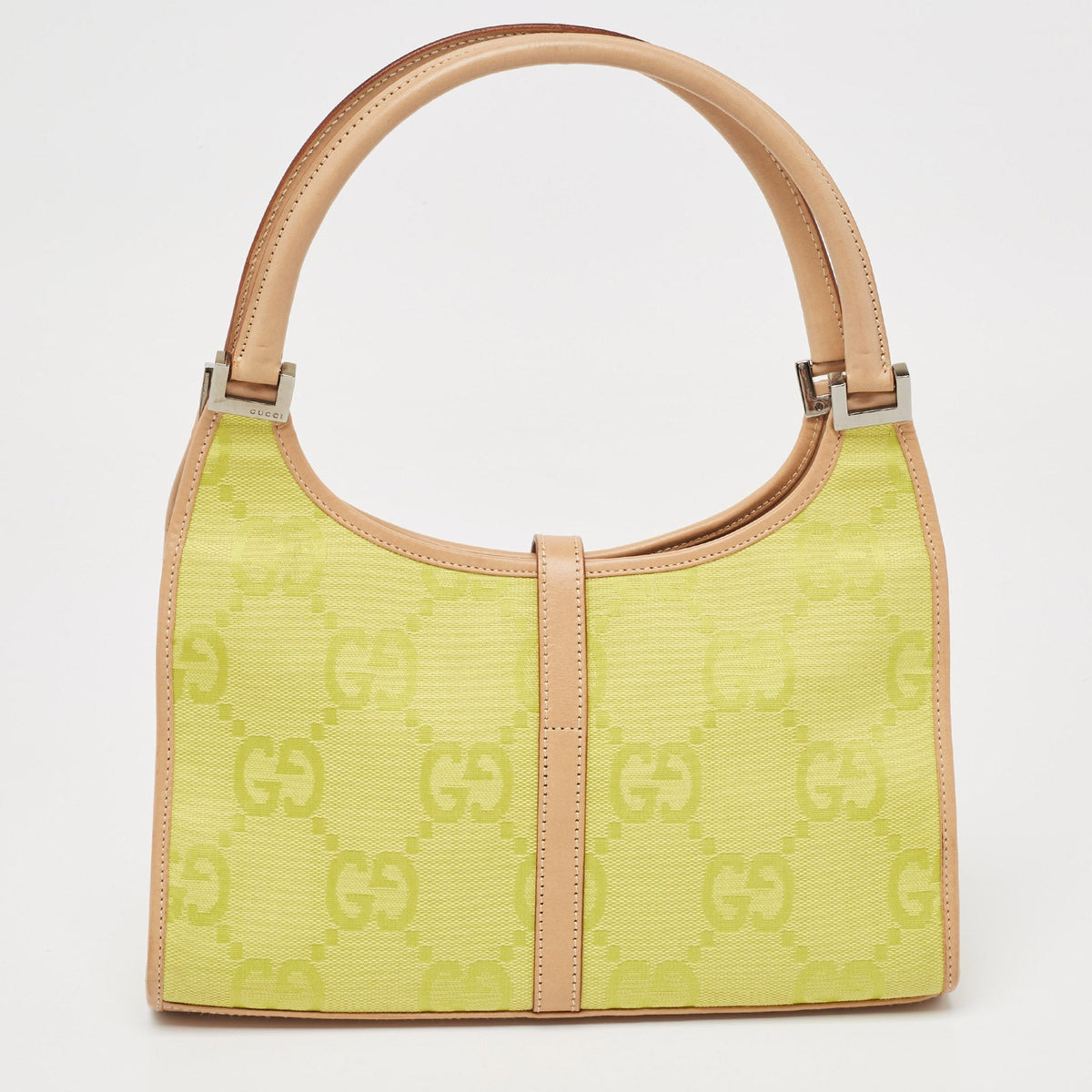 GUCCI Natural/Neon Yellow/ Jumbo GG Canvas Jackie Tote w/ Wallet
