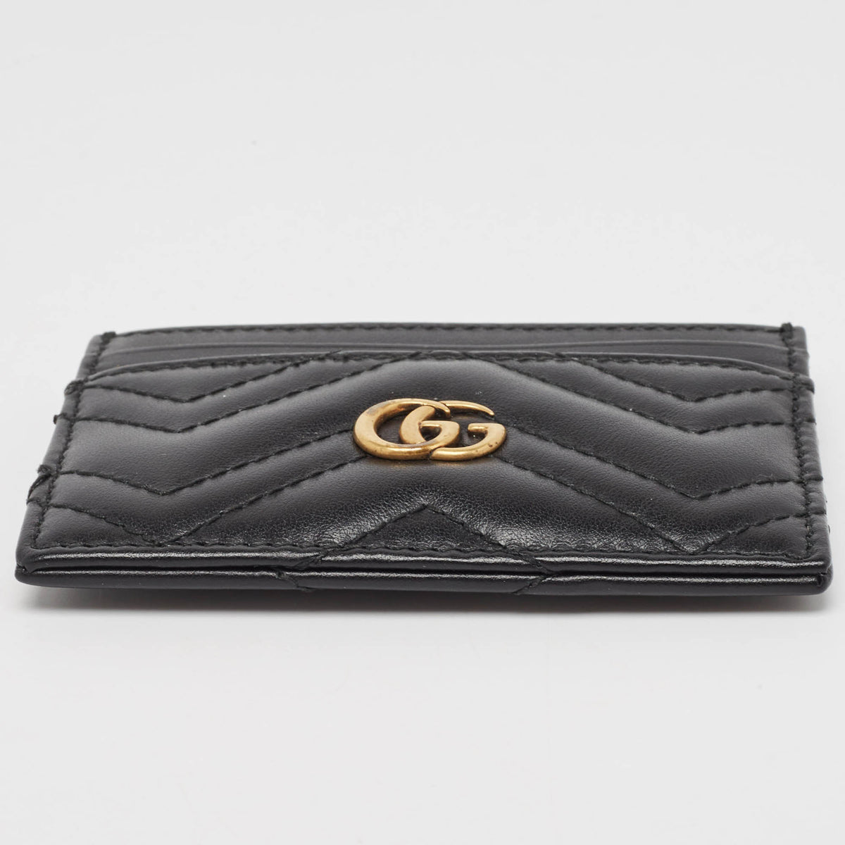 GUCCI Black Matelasse Leather GG Marmont Card Holder