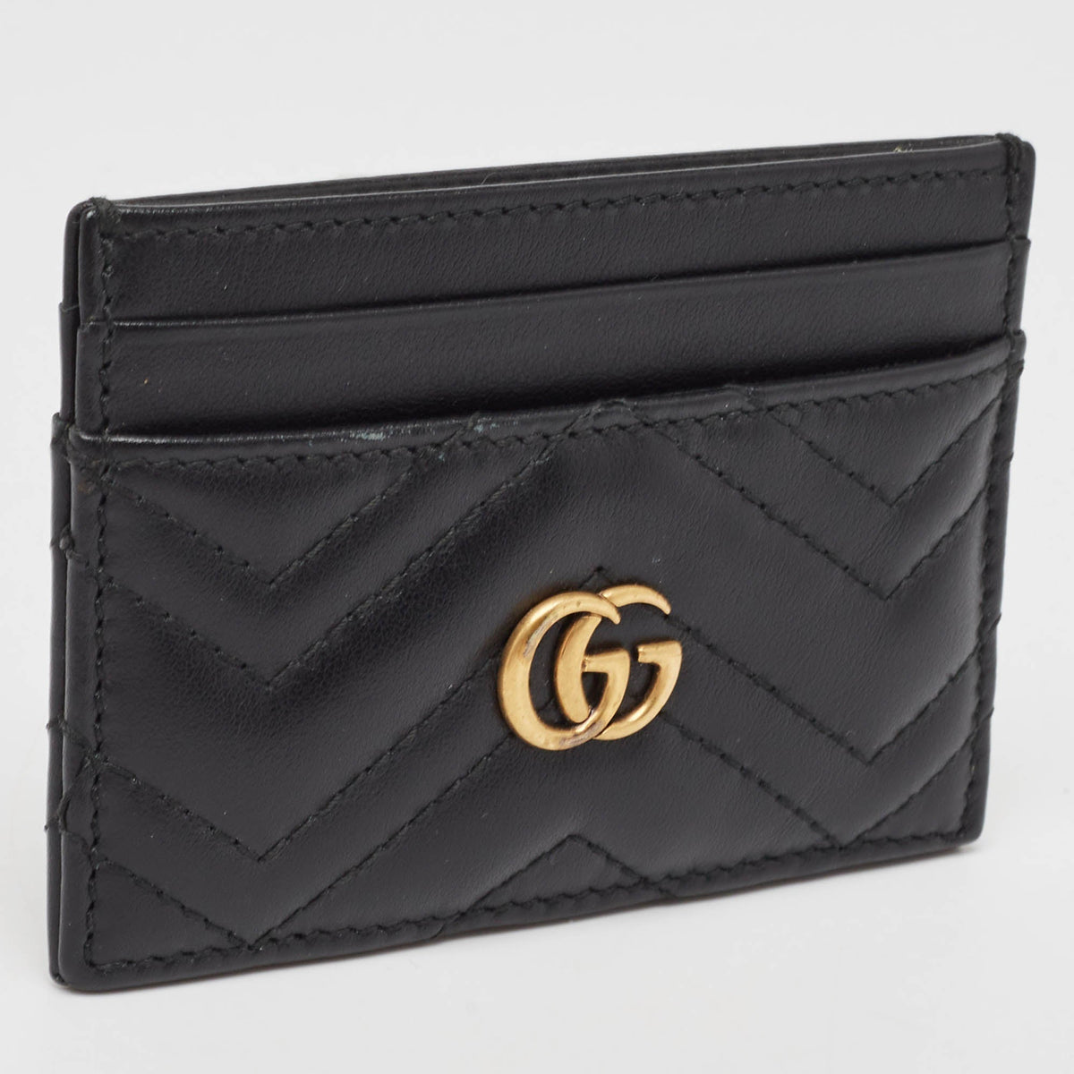 GUCCI Black Matelasse Leather GG Marmont Card Holder