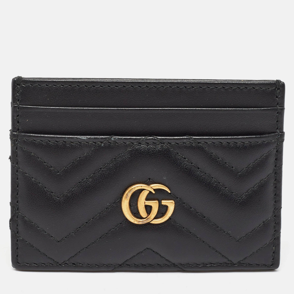 GUCCI Black Matelasse Leather GG Marmont Card Holder