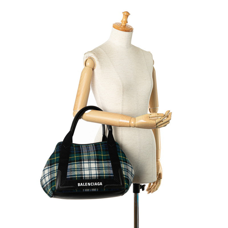 balenciaga Wool Leather Navy Cabas S Tote Bag
