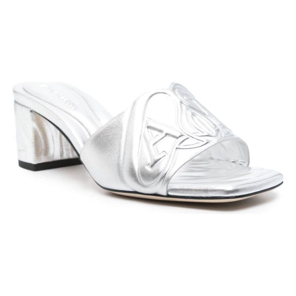 METALLIC LEATHER HEEL SANDALS