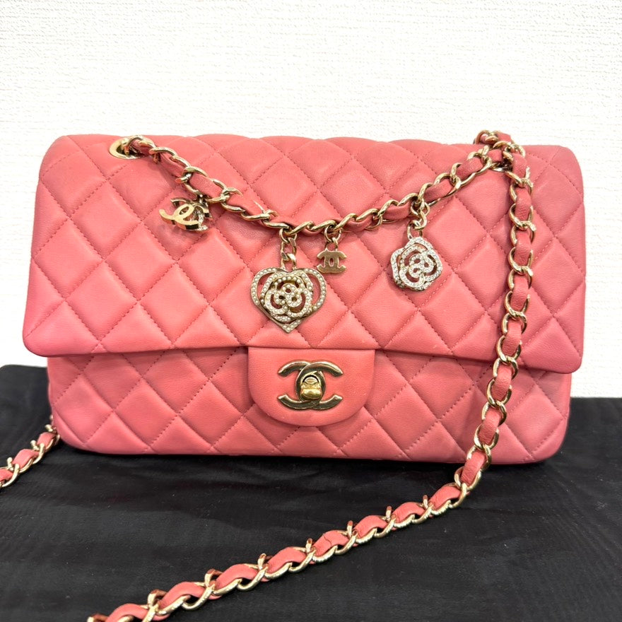 Top Quality Chanel Lambskin Single Flap Bag Medium Pink Shoulder Bag with Charms Series 19 FM0037