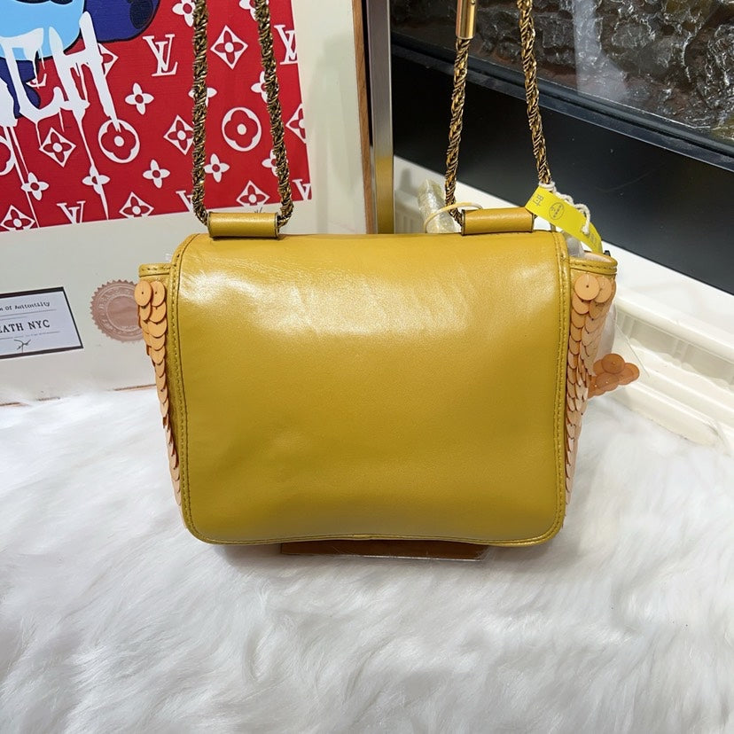 Chloe Leather and Sequin Yellow Shoulder Bag