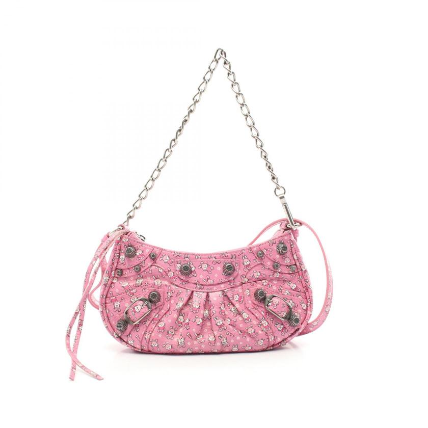 balenciaga Le Cagole Mini Bag Pink Rabbit Leather 2WAY Chain Handbag