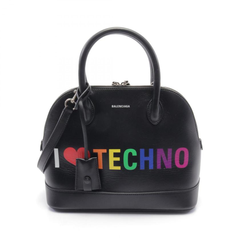 balenciaga VILLE TOP HANDLE S I LOVE TECHNO Handbag Leather Black 2WAY