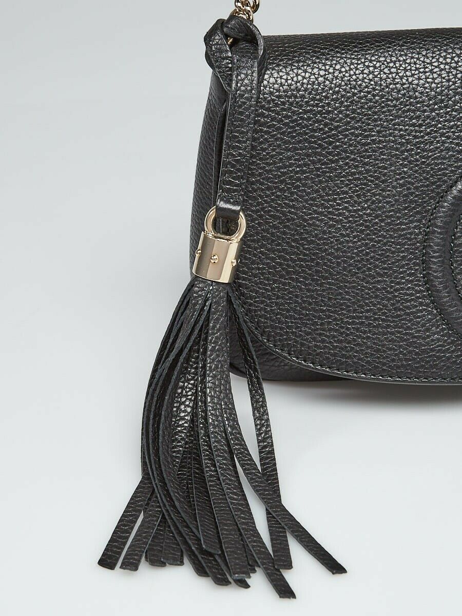 Gucci Soho Interlocking GG Black Leather Chain Flap Shoulder Bag Handb