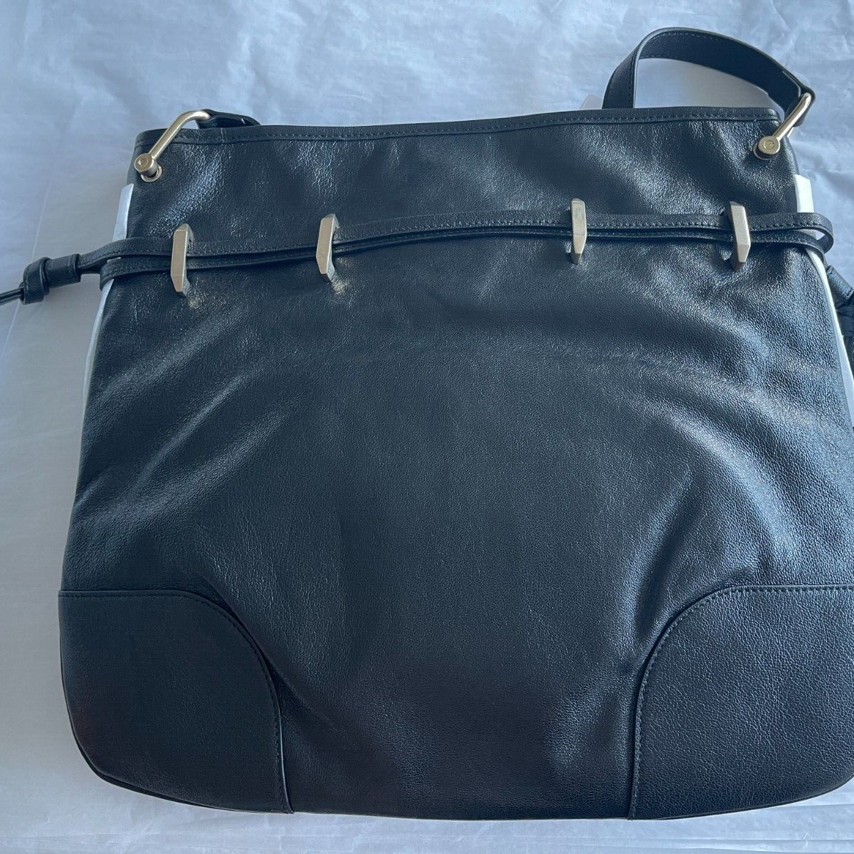 GUCCI Calfskin Horsebit 1955 Cinch Top Messenger Black Shoulder Bag Italy New