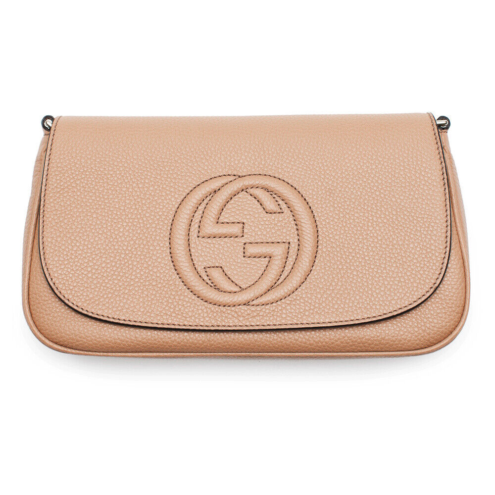 Gucci Soho Camelia Rose Beige Light Tan Leather shoulder bag Crossbody Italy New