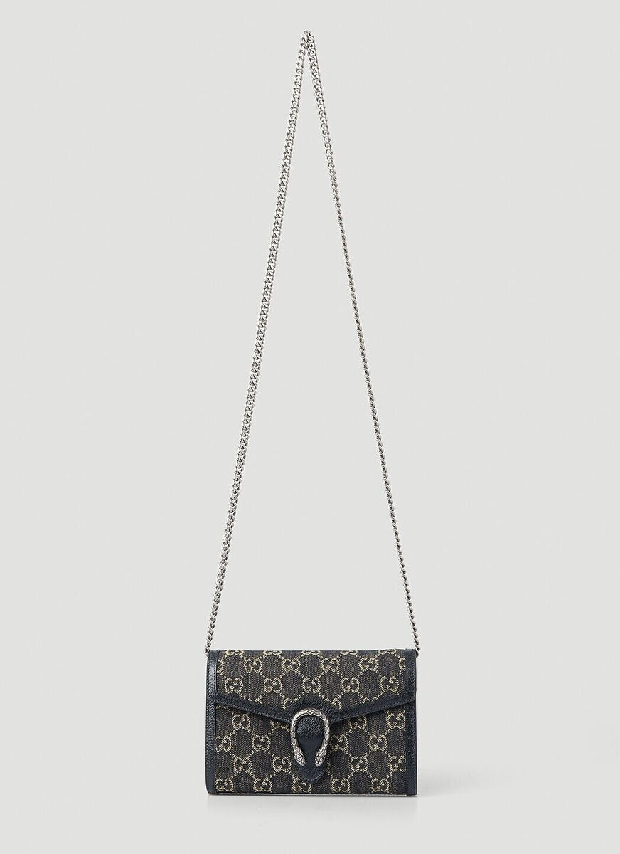 Gucci Dionysus GG Mini Shoulder Bag Black Denim Crossbody Handbag Italy New