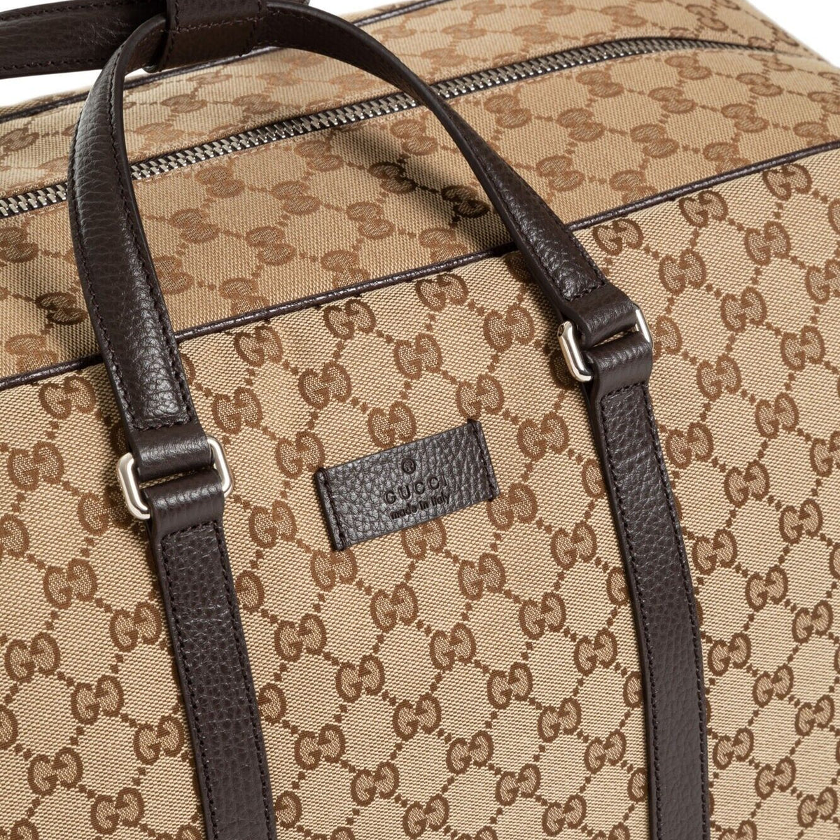 Gucci Duffle Brown Signature Guccissima Large Canvas Leather Travel 610105 NEW