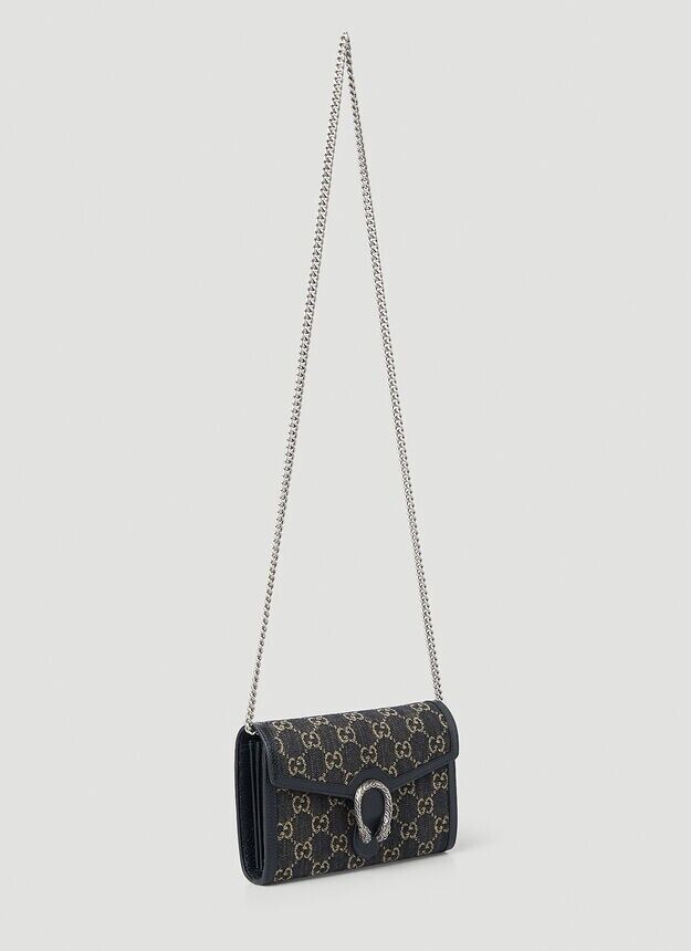 Gucci Dionysus GG Mini Shoulder Bag Black Denim Crossbody Handbag Italy New