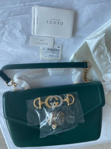 Gucci Rajah Chain Shoulder Bag Leather Medium Green Handbag Bag VITELLO New