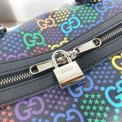 Gucci Psychedelic Black Boston GG Large Leather Travel Luggage Duffle Bag NEW