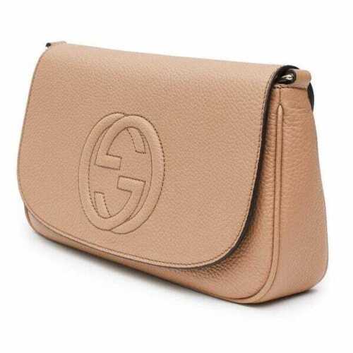 Gucci Soho Camelia Rose Beige Light Tan Leather shoulder bag Crossbody Italy New