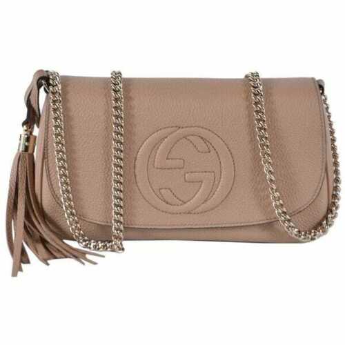 Gucci Soho Camelia Rose Beige Light Tan Leather shoulder bag Crossbody Italy New
