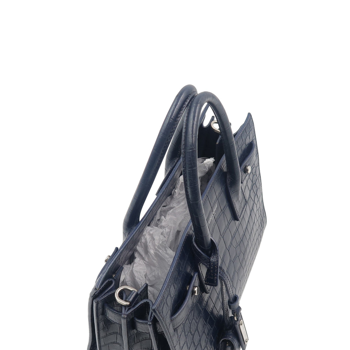 Baby Sac De Jour Souple Crocodile Embossed Navy