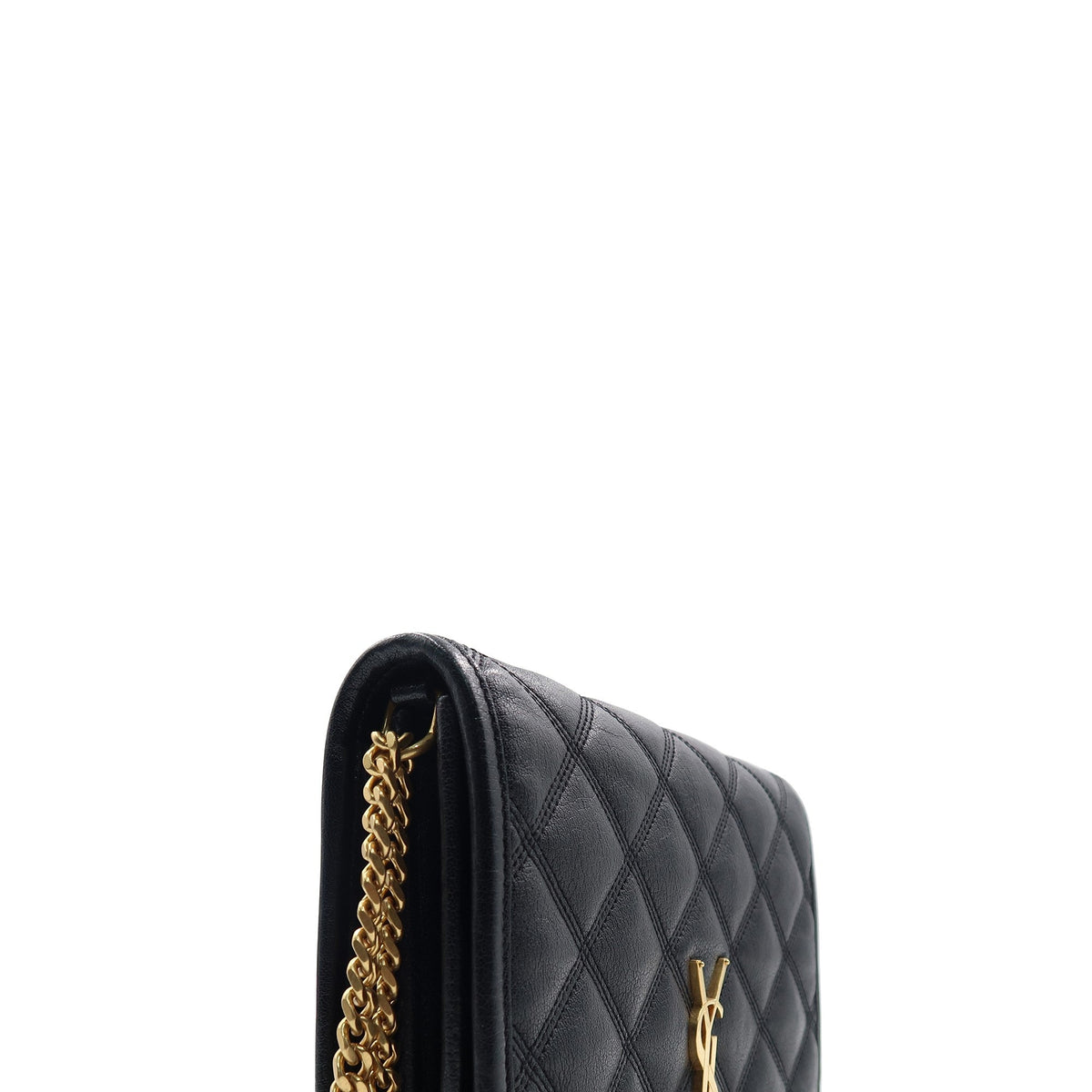 Becky Diamond-Quilted Chain Wallet Black