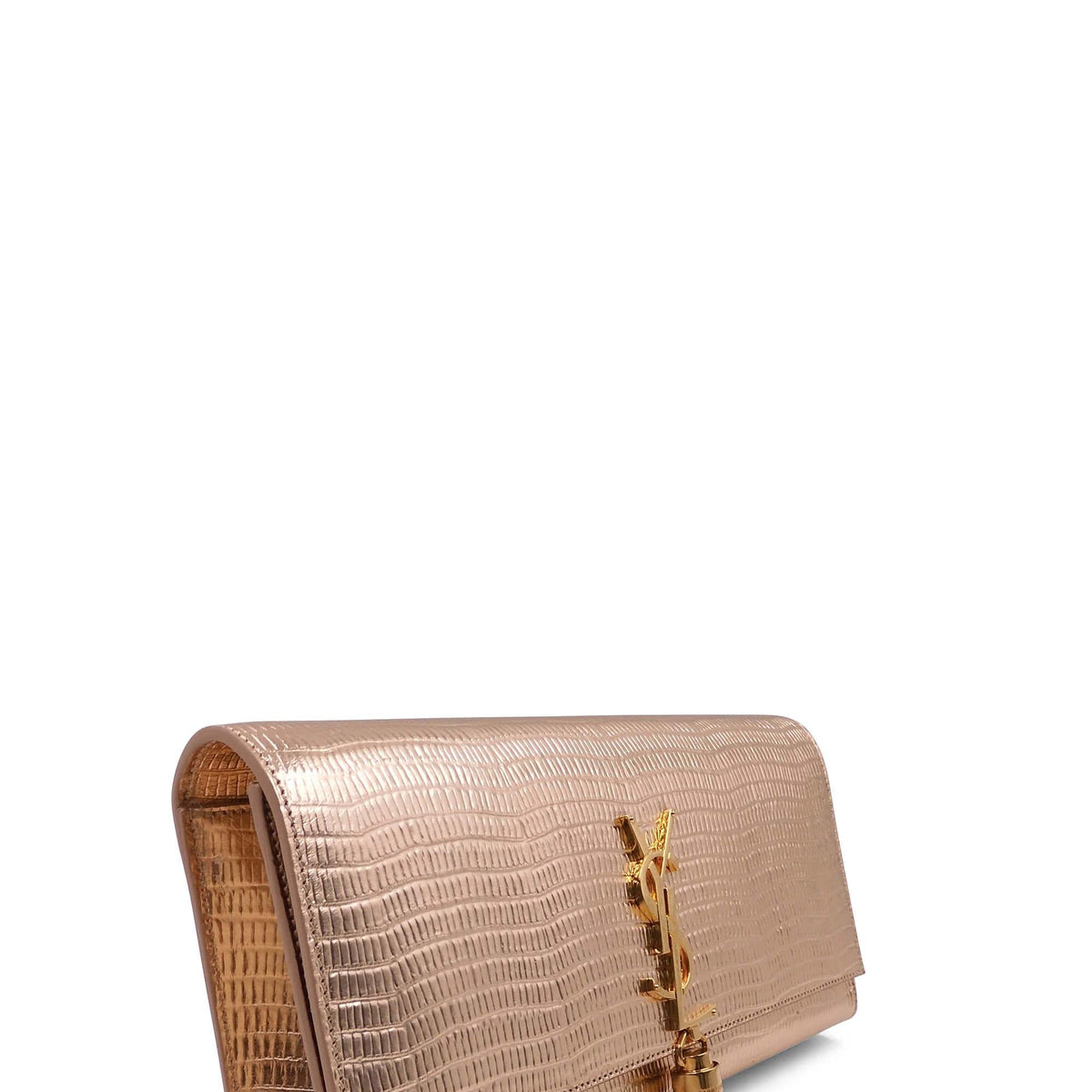 Classic Monogram Kate Clutch with Tassel Lizard Embossed Gold