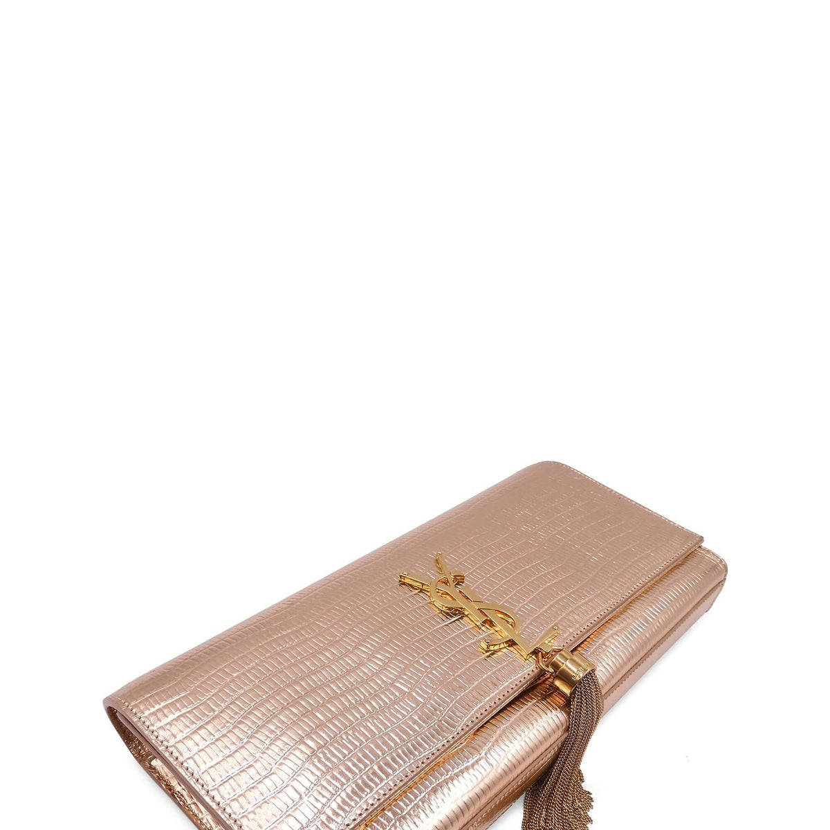Classic Monogram Kate Clutch with Tassel Lizard Embossed Gold