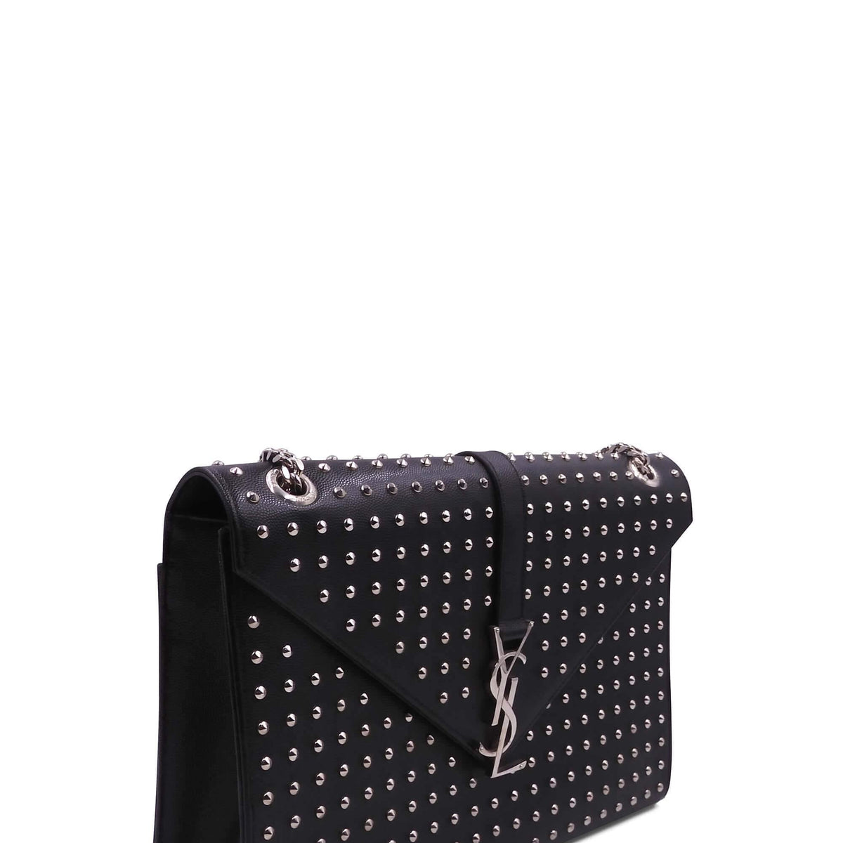 Large Monogram Studded Envelope Bag with Silver Hardware Black
